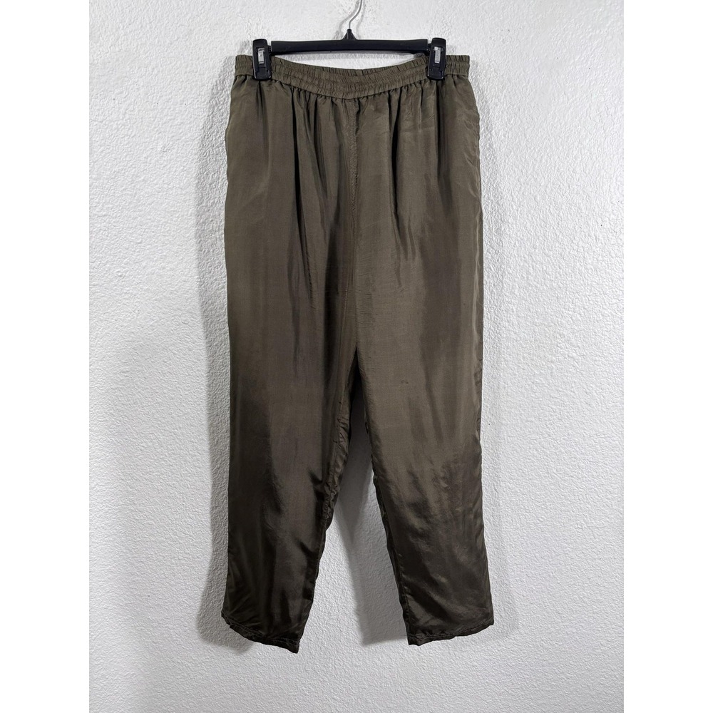 Vintage Stunt Sports Pants Womens Size M Green Silk Lined Elastic Waist 1980s